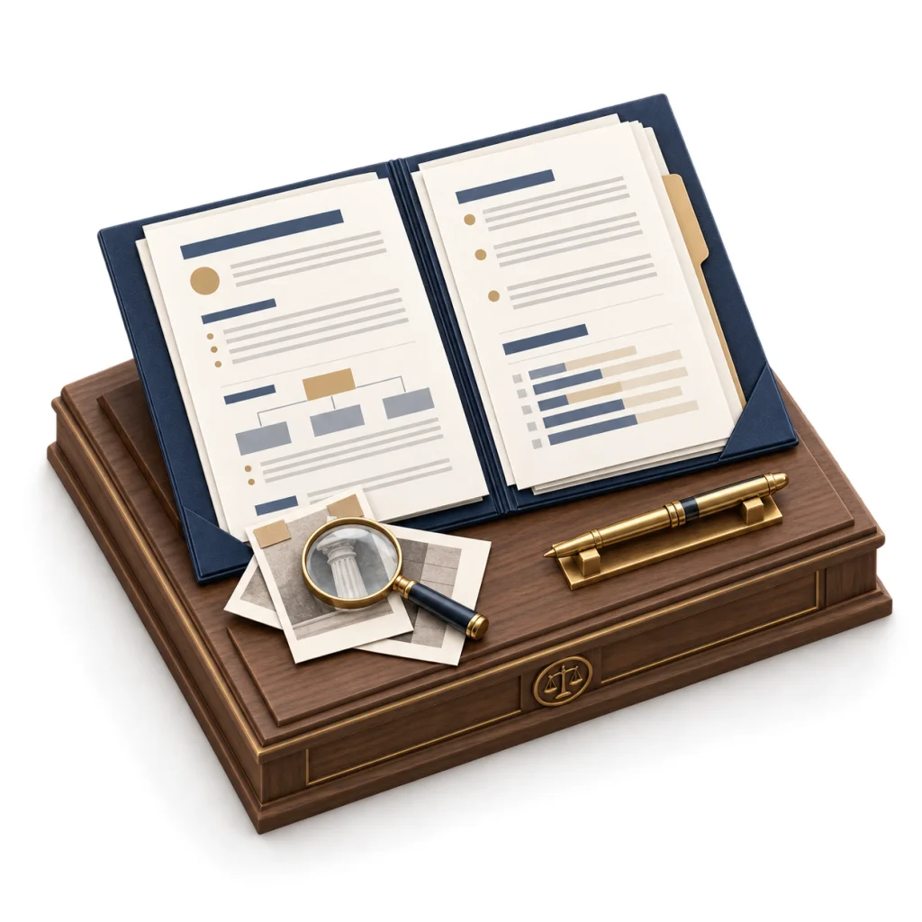 Isometric report, evidence and magnifying glass